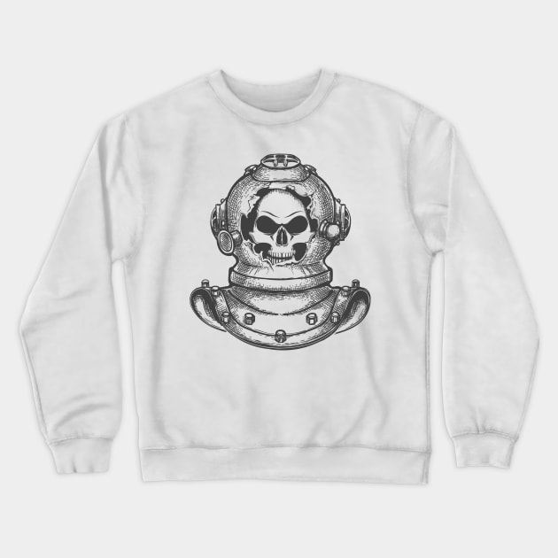 Skull in Broken Diving Helmet Crewneck Sweatshirt by devaleta